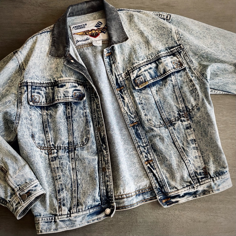 Vintage 90s Jordache No Exit Acid Wash Denim Bomber Jacket